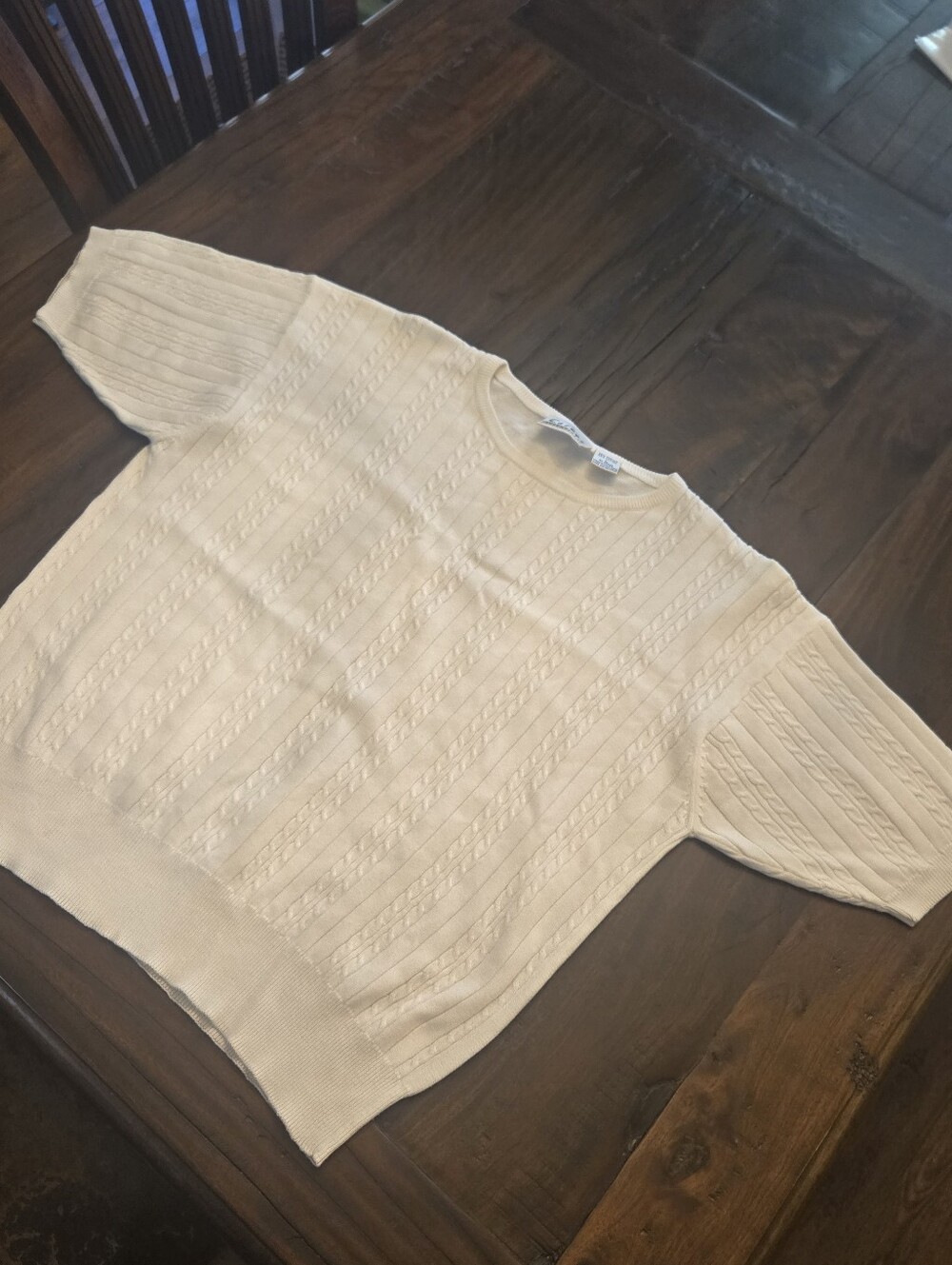 Vintage Career Essentials Short-sleeve Sweater Academia Classic Cream Knit Large